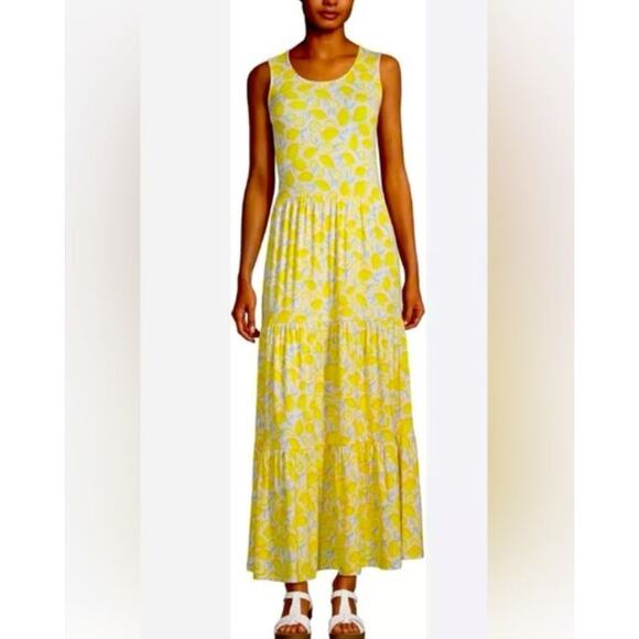 NWOT Lands' End Tiered Lemon print Maxi Dress Yellow sleeveless stretch XS (2-4) - Picture 1 of 8